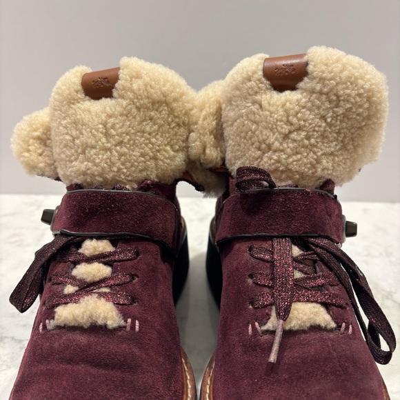 Coach Shearling Urban Hiker Boots Suede Burgundy Women’s size 8.5 - Picture 6 of 9
